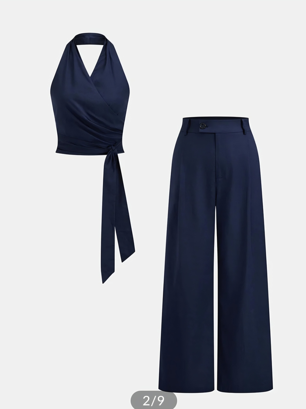 Commense Cotton Linen Halter Wrap Top & Pants Set - Picture 2 of 6